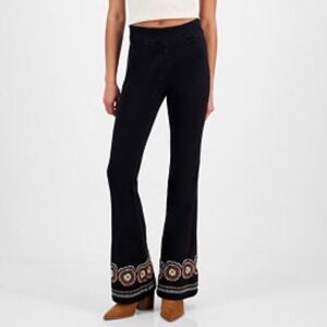 Driftwood Wyatt Pull On Slim Flare Pants Black Embroidered Hem Size Small New